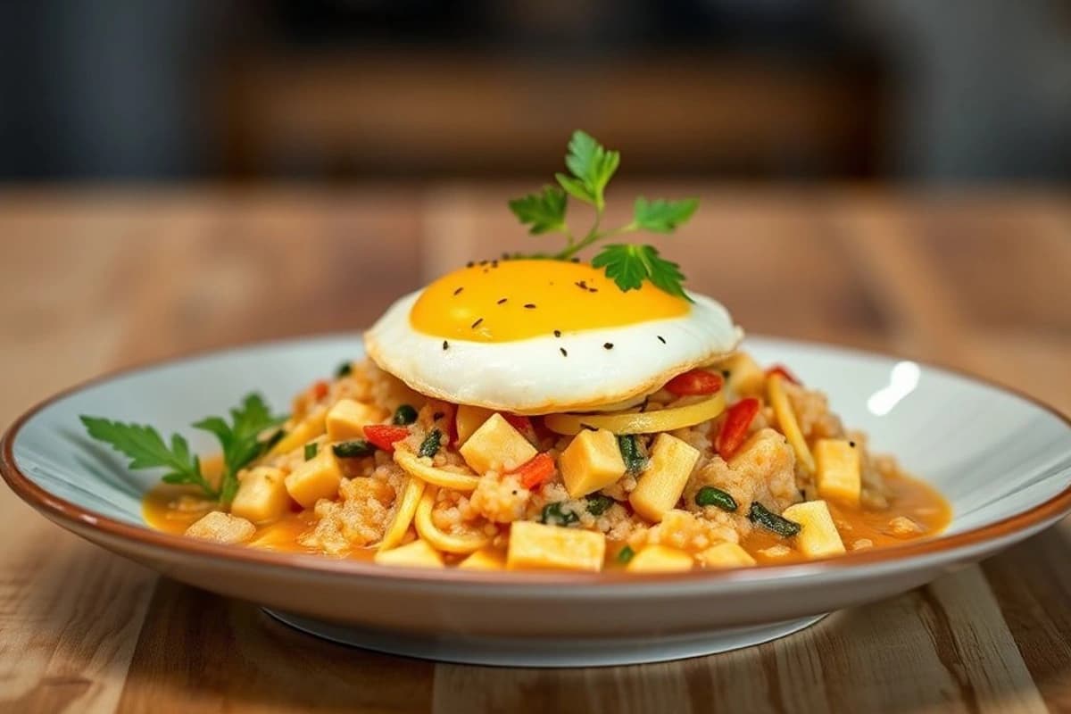 Aji de Gallina con Tallarines de Quinoa y Huevo Cocido: Fusión Peruana con Toque Coreano