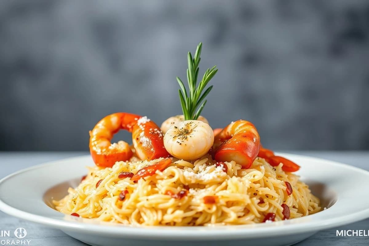Arroz de mar con gambas al horno, zanahorias caramelizadas y salteado de espinacas frescas