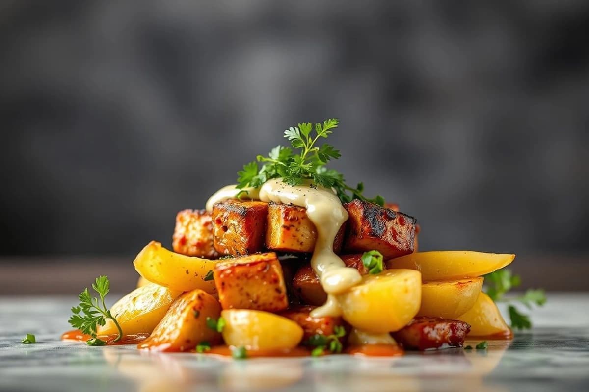 Asado de Tofu y Soja al Horno con Chimichurri Argentino y Papas Arrugadas