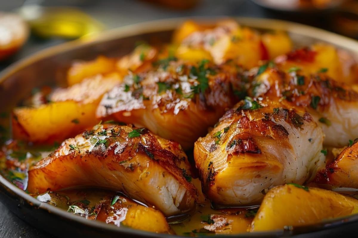 Bacalao al Horno con Patatas Arrugadas y Salsa de Azafrán