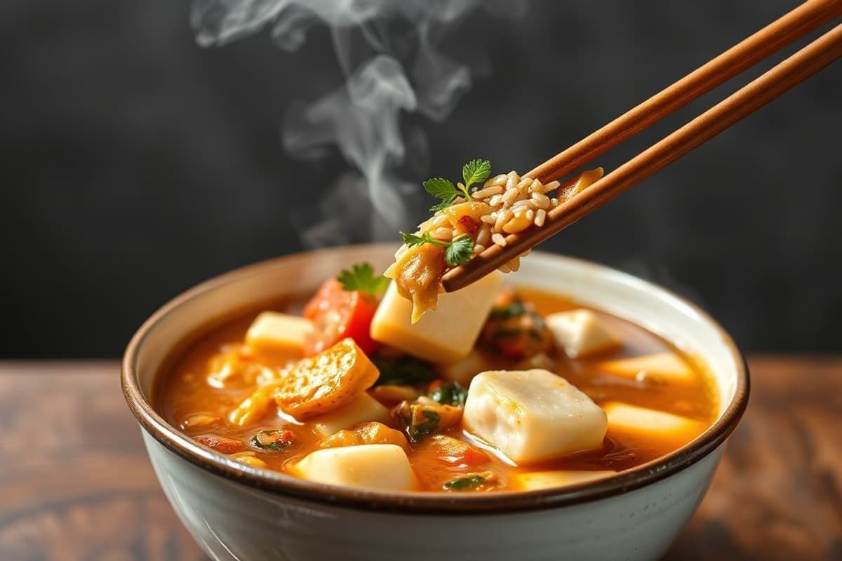 Budae Jjigae: Sopa coreana reconfortante con tofu sedoso y soja fermentada