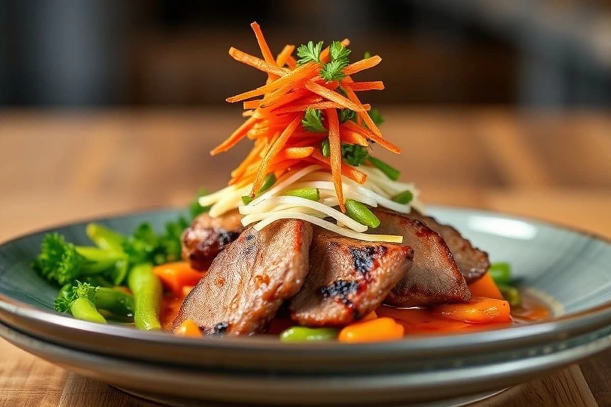 Bulgogi de Ternera con Verduras Asadas y Kimchi Casero