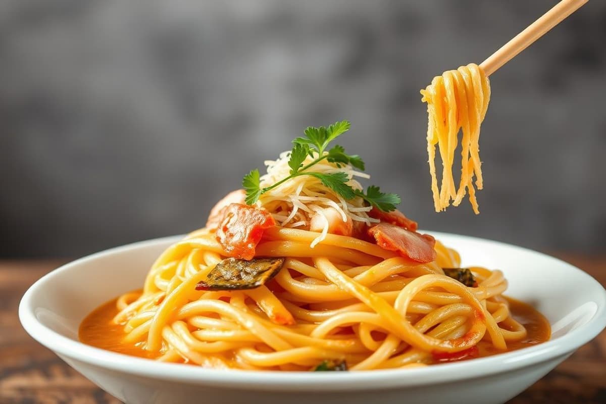 Bún riêu cárneo con trozos de cerdo tierno y caldo aromático de cangrejo