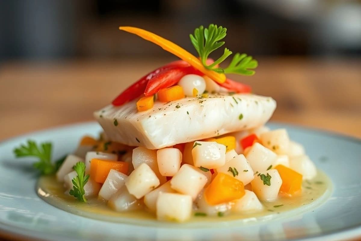Ceviche de Corvina con Ácido de Limón y Pimienta de Ají Amarillo