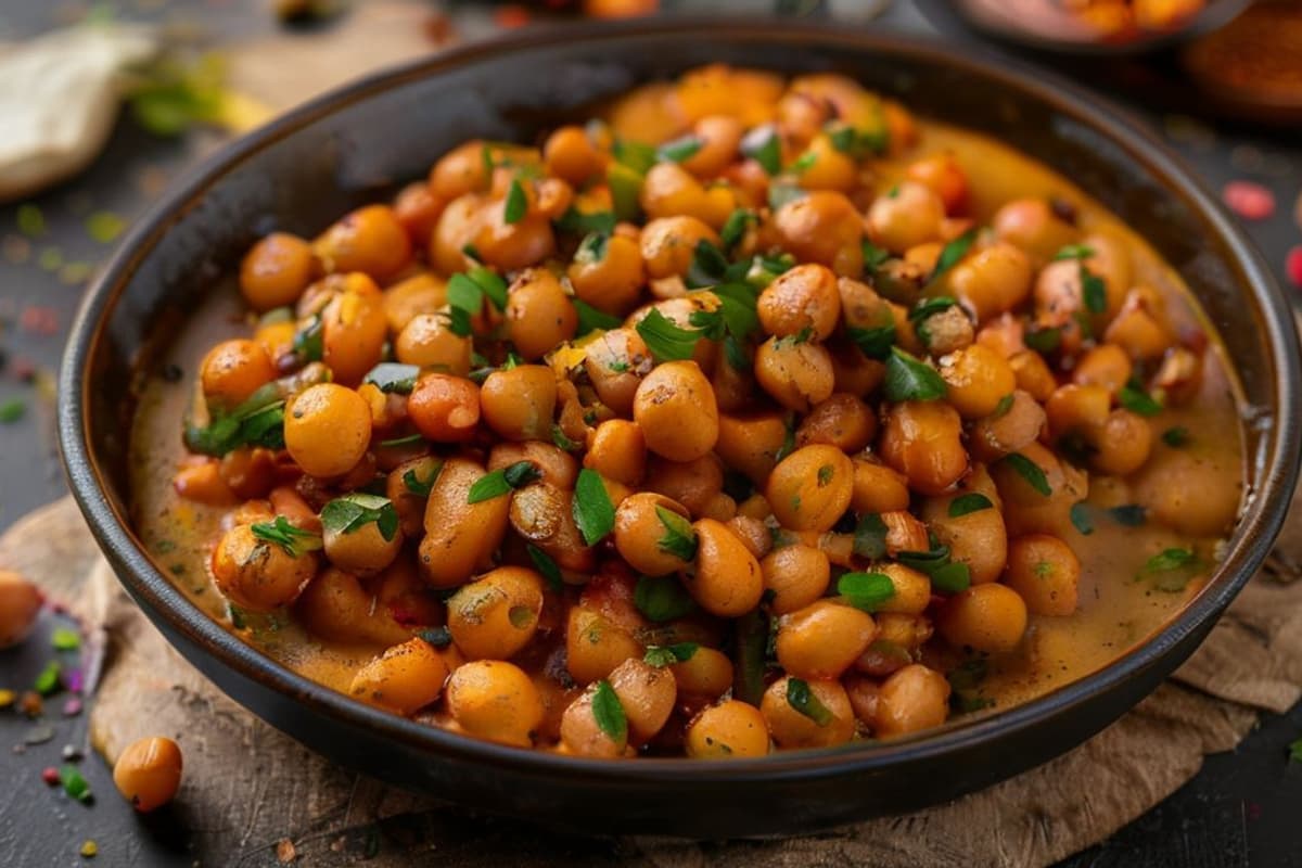Chana Masala Grillado con Garbanzos Especiados y Naan Tostado