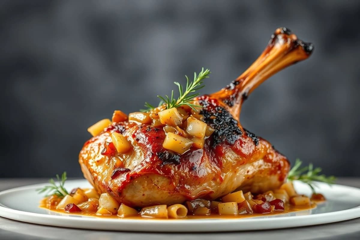 Cordero al Horno con Salsa de Cebolla Caramelizada y Piñones