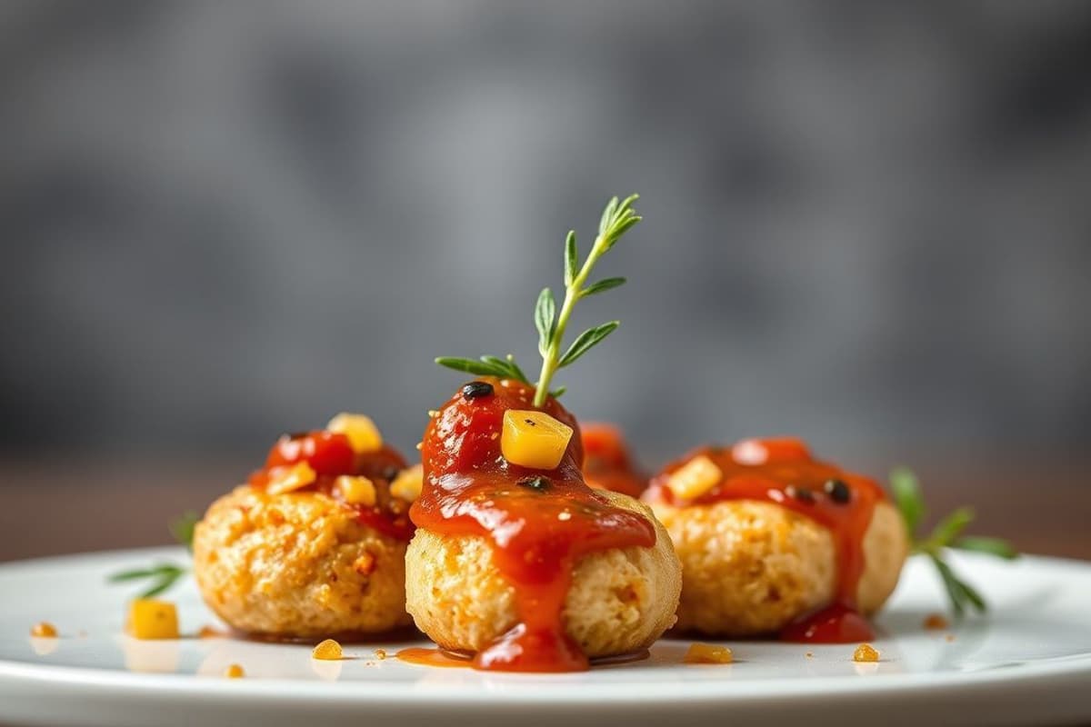 Croquetas de cerdo ibérico con salsa de pimentón y aceitunas de Kalamata