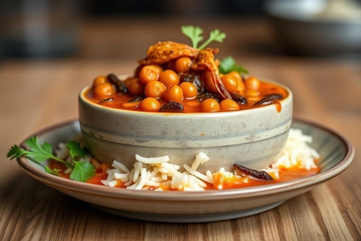 Dal Makhani cremoso con lentejas negras, garbanzos y cebolla caramelizada