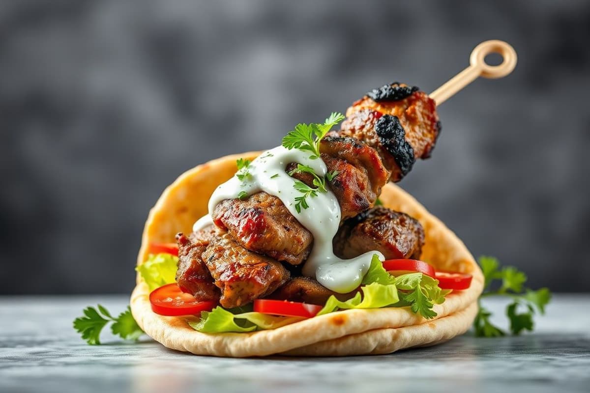 Doner Kebab de Cordero al Vapor con Salsa Tzatziki