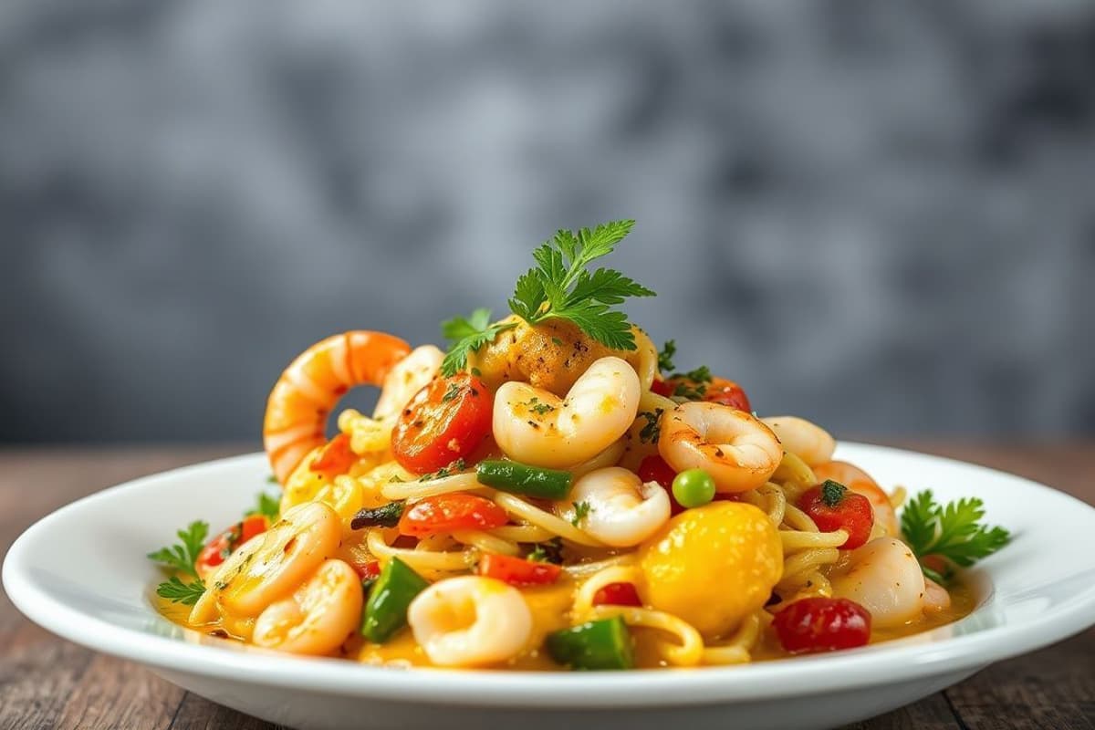 Ensalada de Mariscos al Curry con Lechuga Crujiente