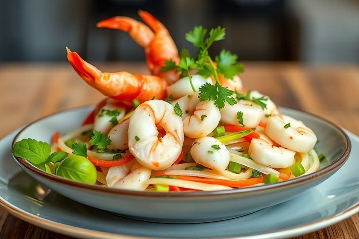 Ensalada de Mariscos con Inspiración Vietnamita y Toques Franceses