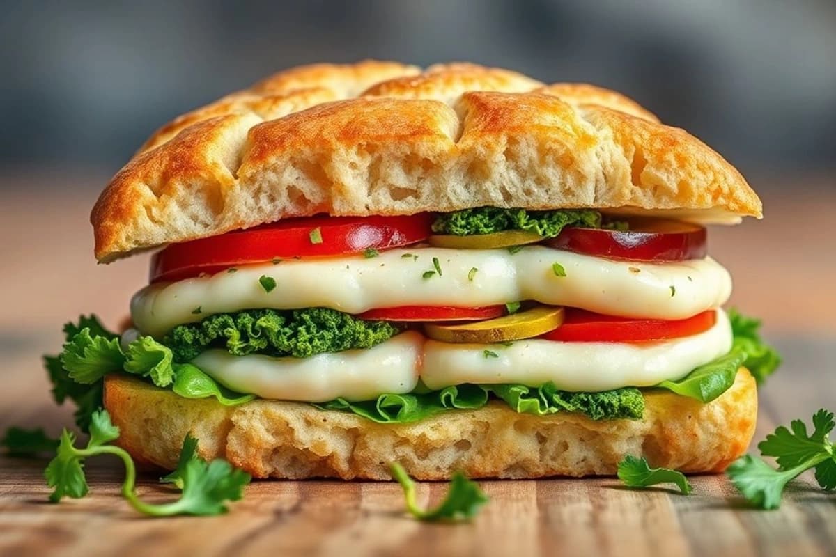 Focaccia Fresca con Champiñones y Brócoli: Un Sándwich Ligero para un Picnic Perfecto