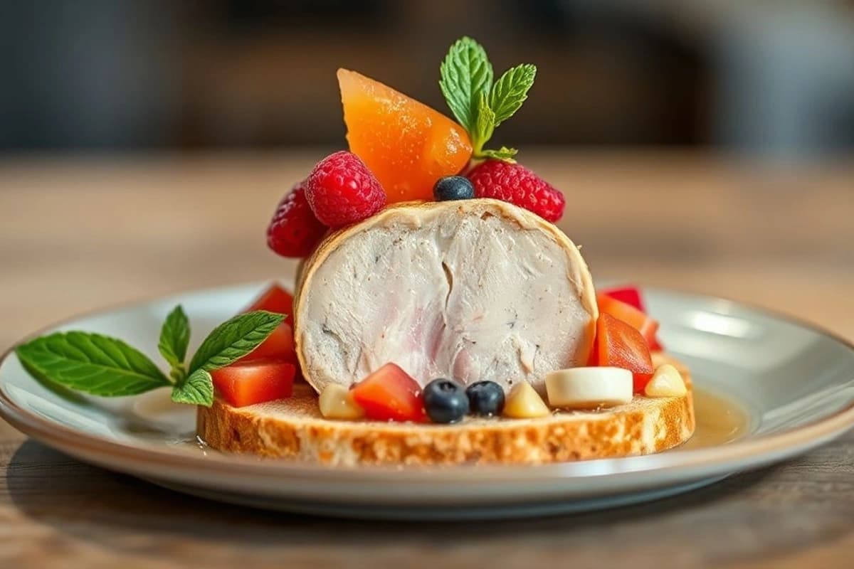 Foie Gras poché con frutas frescas y tostada de pan francés