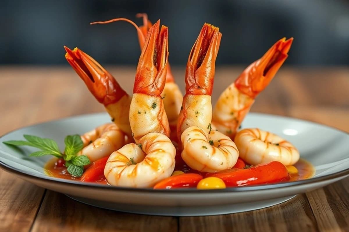 Gambas al Ajillo con Pimientos Rojos y Cebolla Caramelizada: Un Pincho Jugoso y Aromático