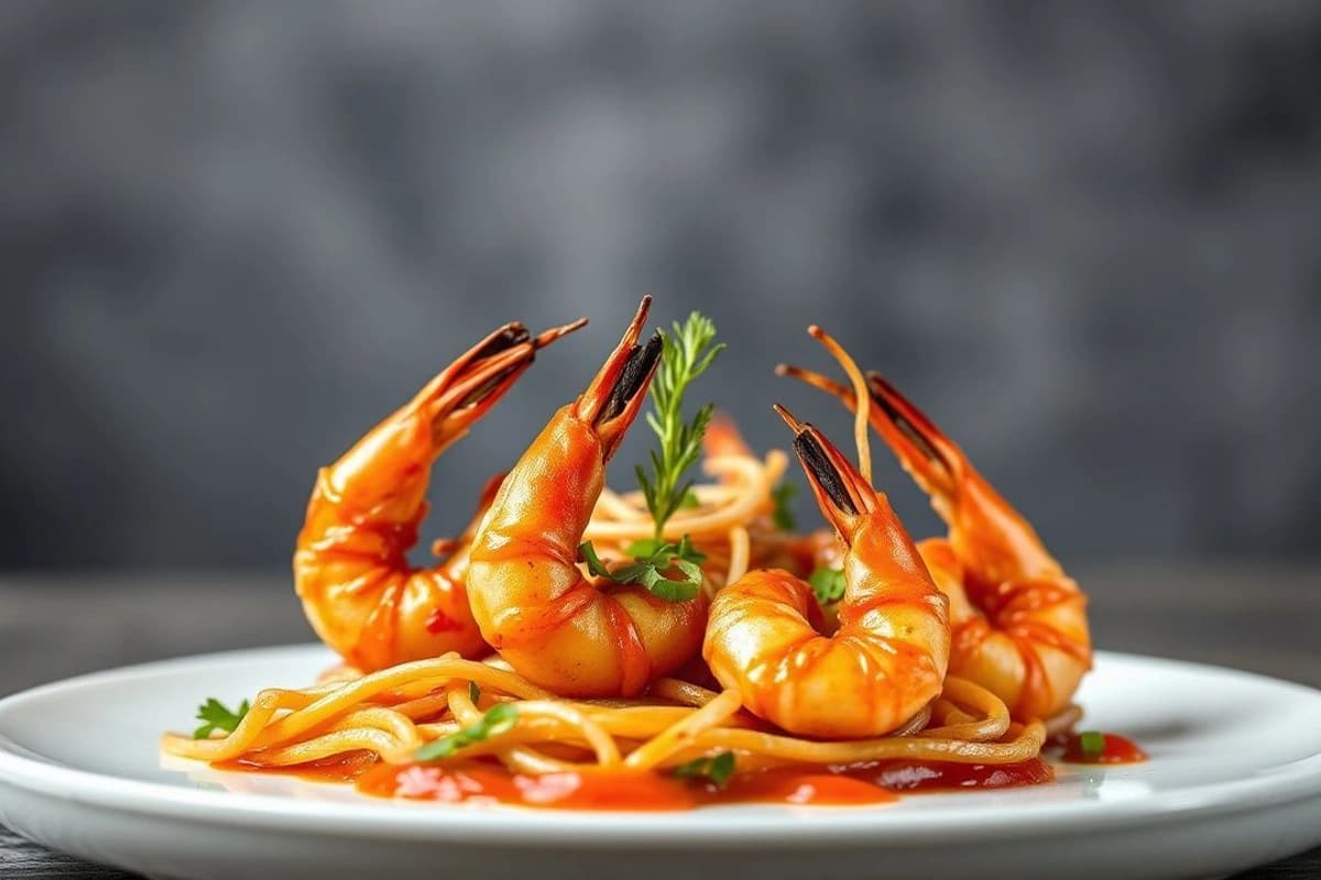Gambas coreanas al corcho con salsa de gochujang y tahini