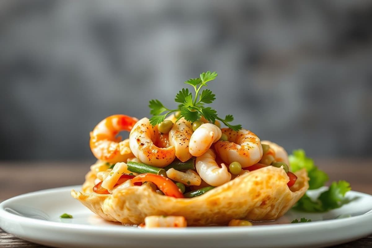 Gỏi Cuốn de Mariscos con Lechuga Fresca y Zanahoria Rallada