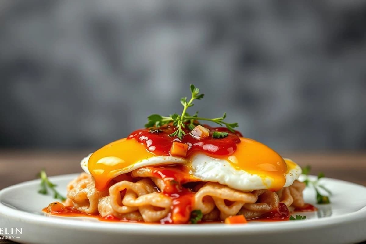 Huevos revueltos de cerdo con champiñones asados y salsa teriyaki casera