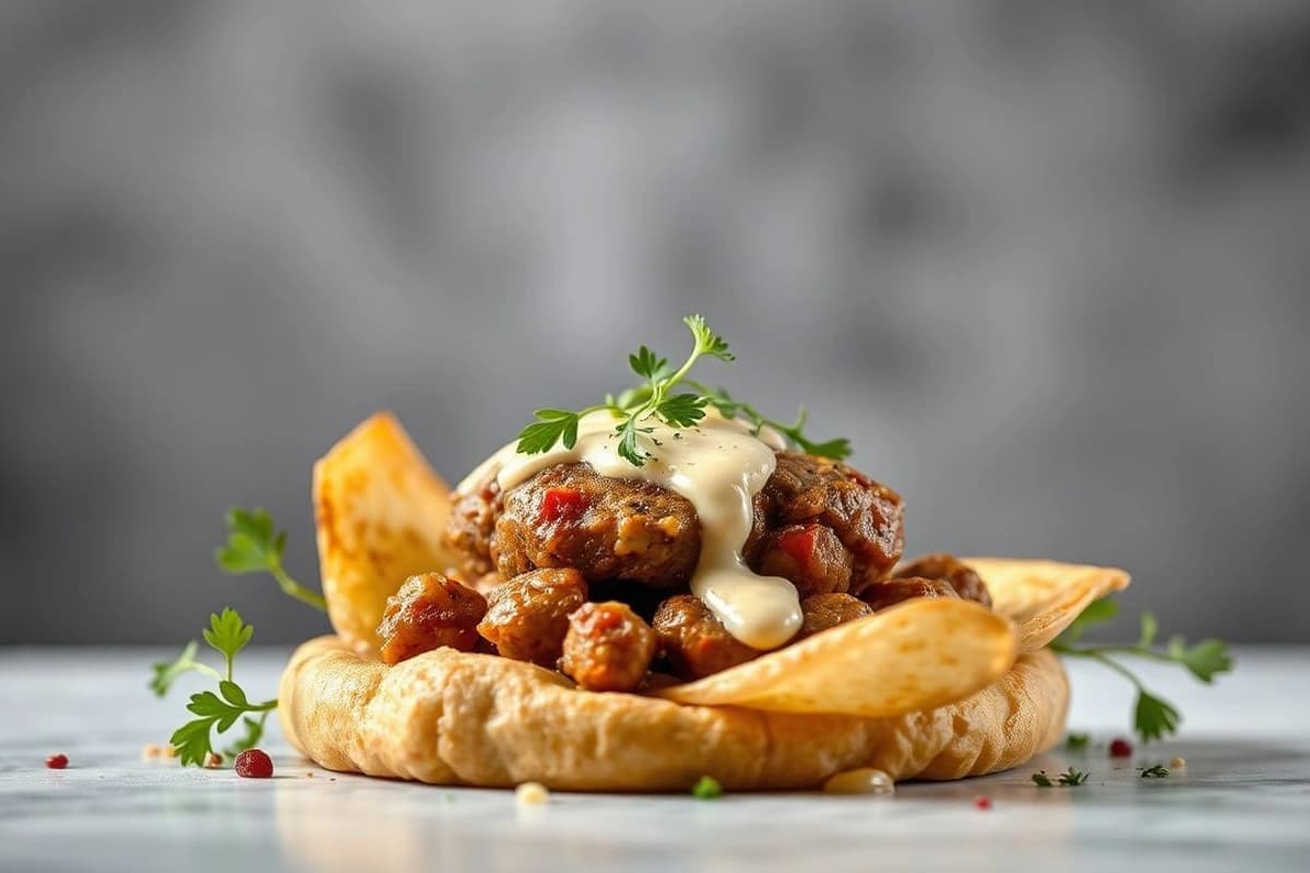 Kibbeh bil Sanieh: La Kibbeh de Ternera con Salsa de Tahini y Pan Libanés