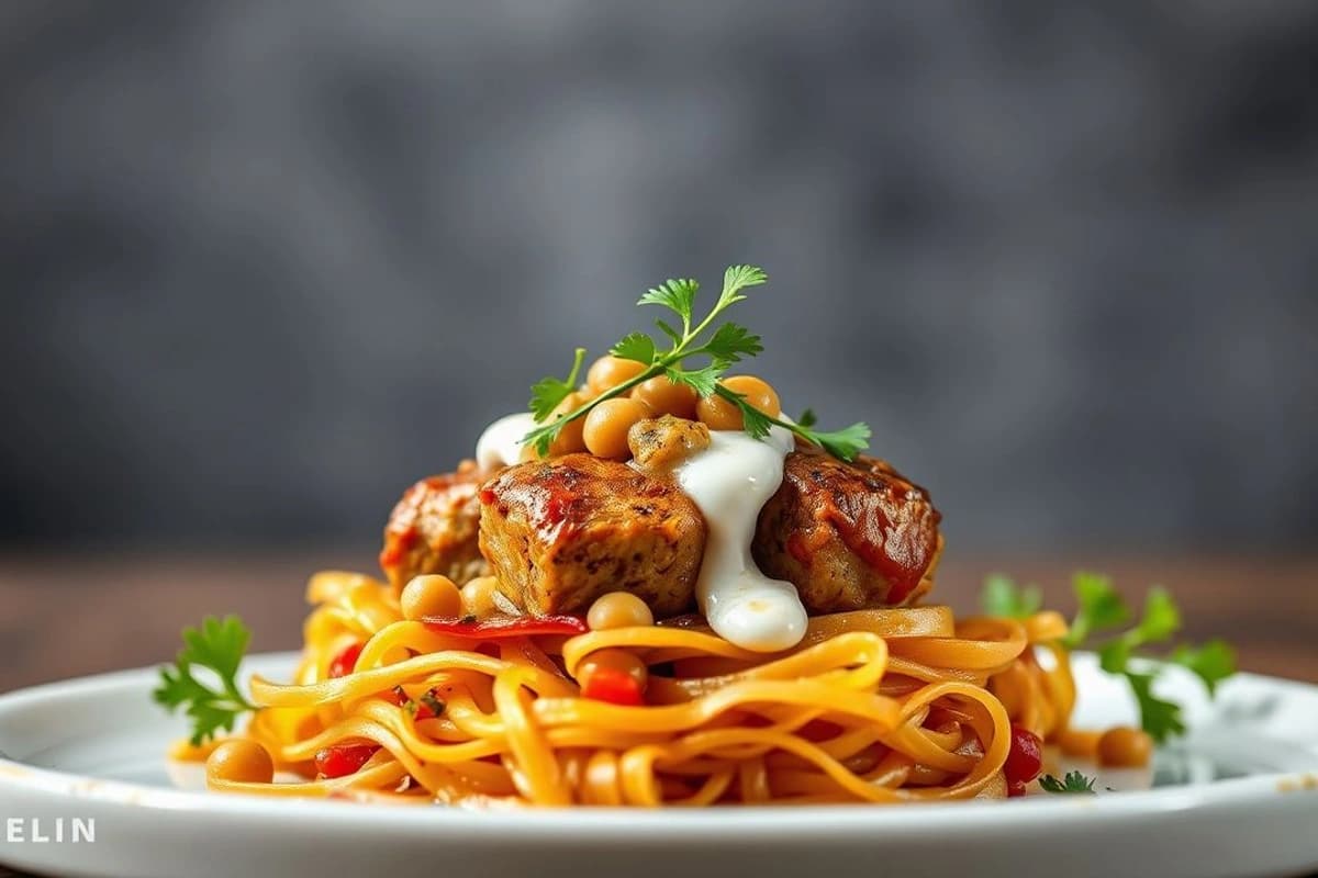 Köfte de Tofu al Horno con Salsa Aderezada de Tahini y Piña