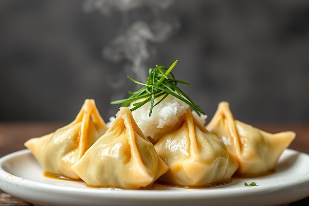 Mandu de verduras al vapor con tofu y soja, rellenos de espinacas, zanahorias y cebolla verde