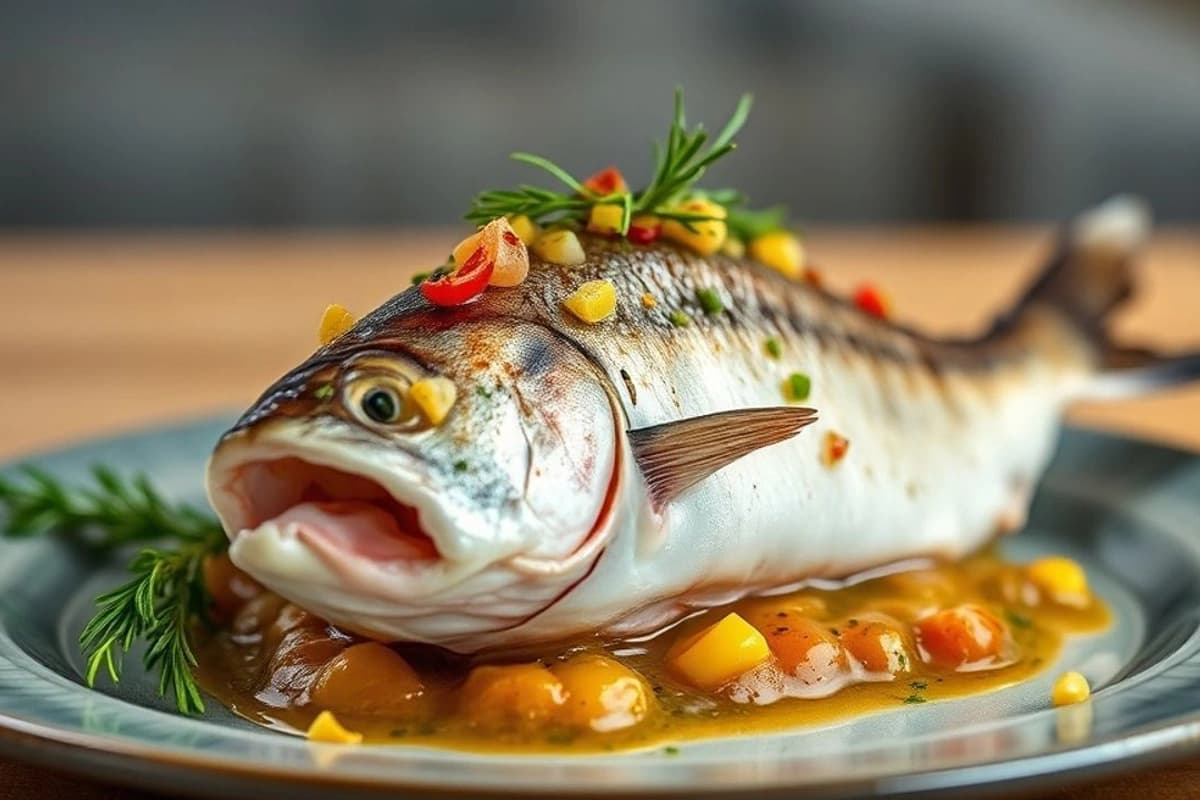 Merluza al Horno con Especias Marroquíes y Salsa de Aceitunas y Limón