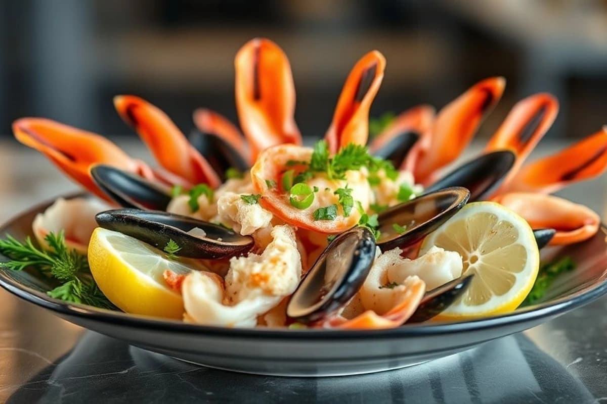 Mezze de Mariscos Frescos al Vapor con Salsa de Limón y Eneldo