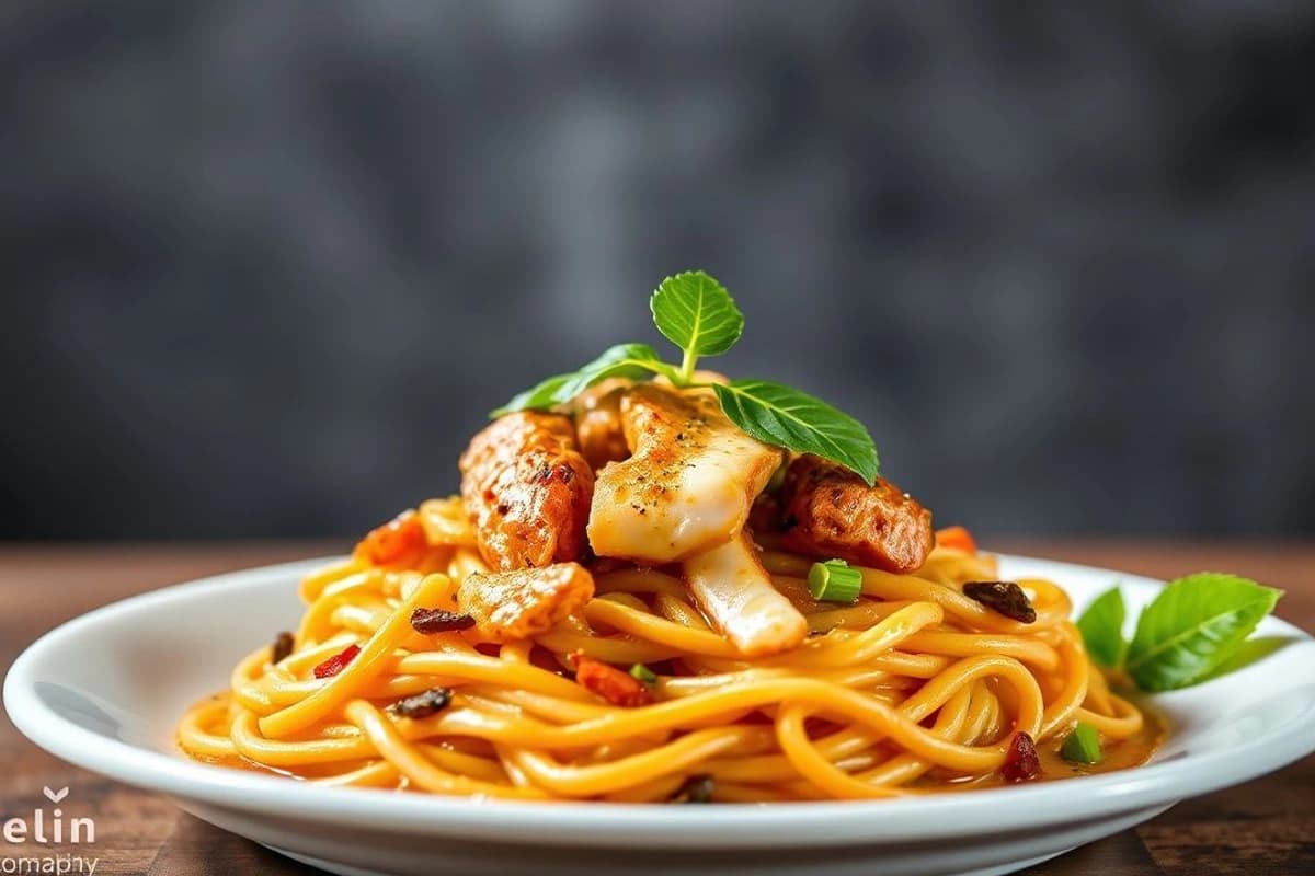 Pad Thai Cremoso con Pollo a la Parrilla y Tamarindo Casero