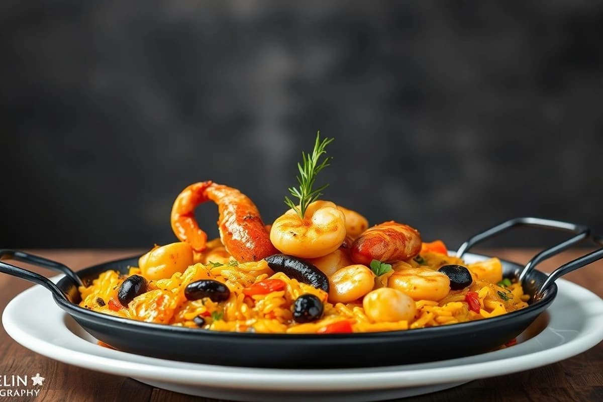 Paella de Arroz Integral con Lentejas Negras y Gambas al Vapor
