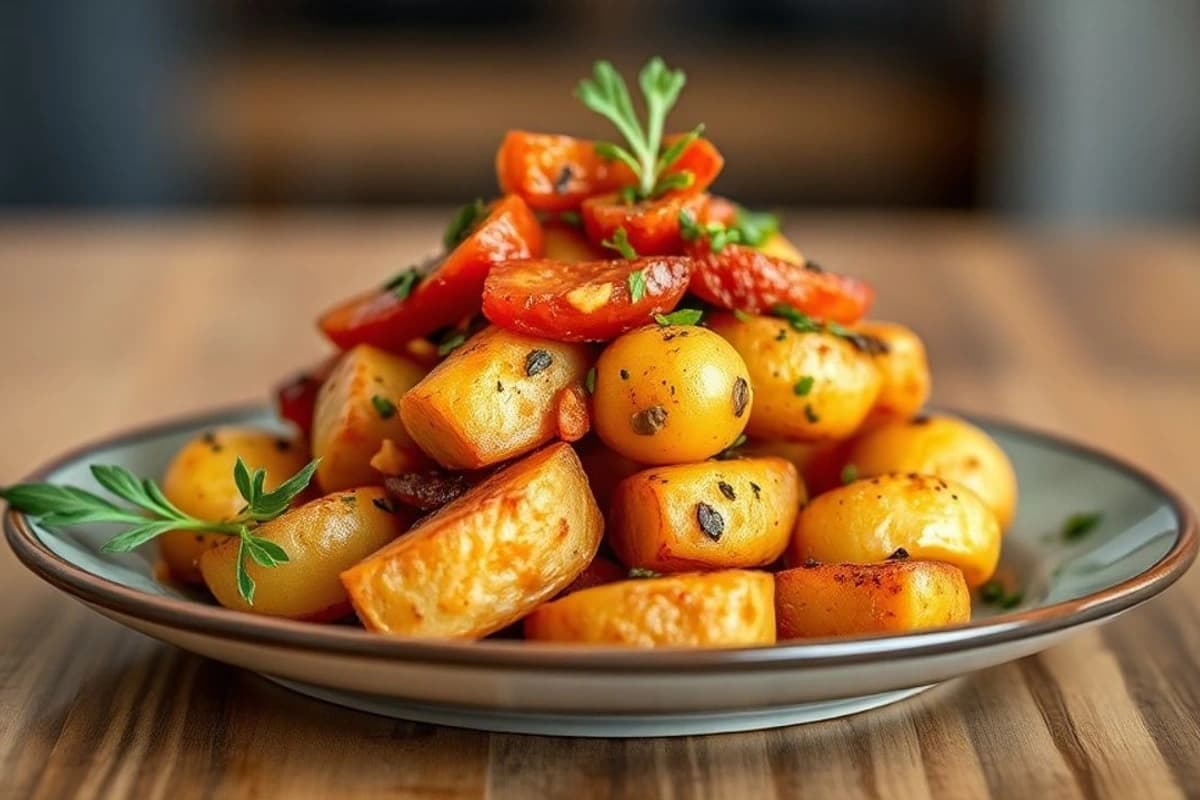 Patatas bravas con aceitunas negras y romesco casero
