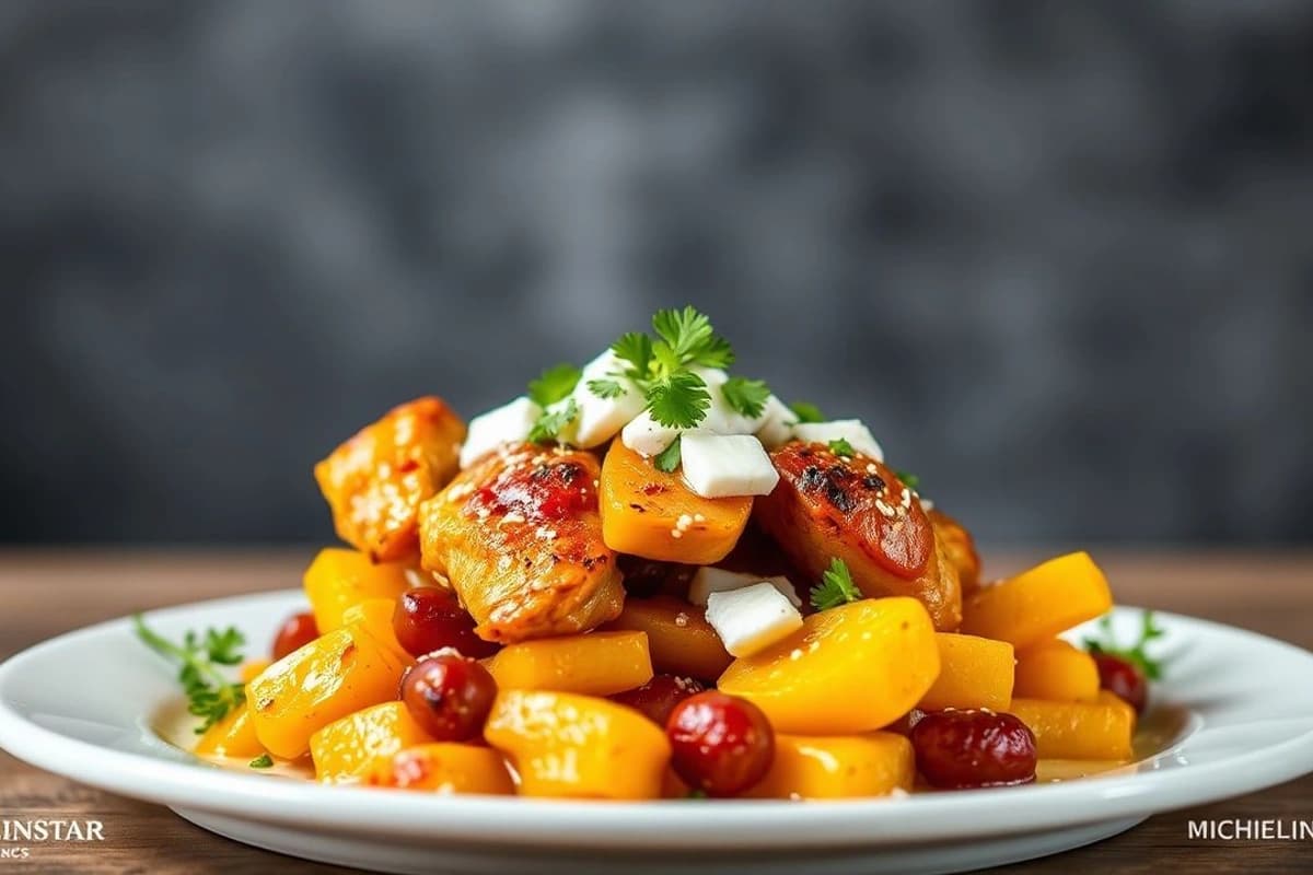 Pollo a la Anticuchos con papas ají amarillo y queso fresco