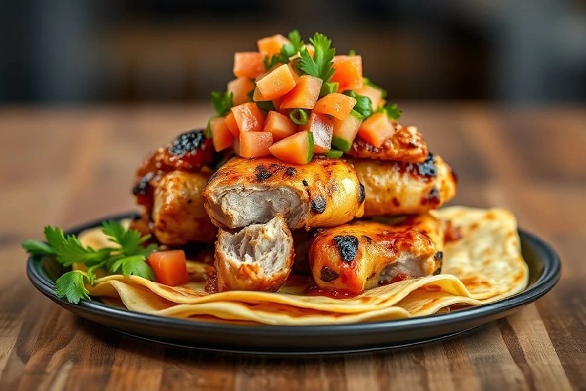 Pollo al Barbacoa con Tortilla Gigante y Pico de Gallo