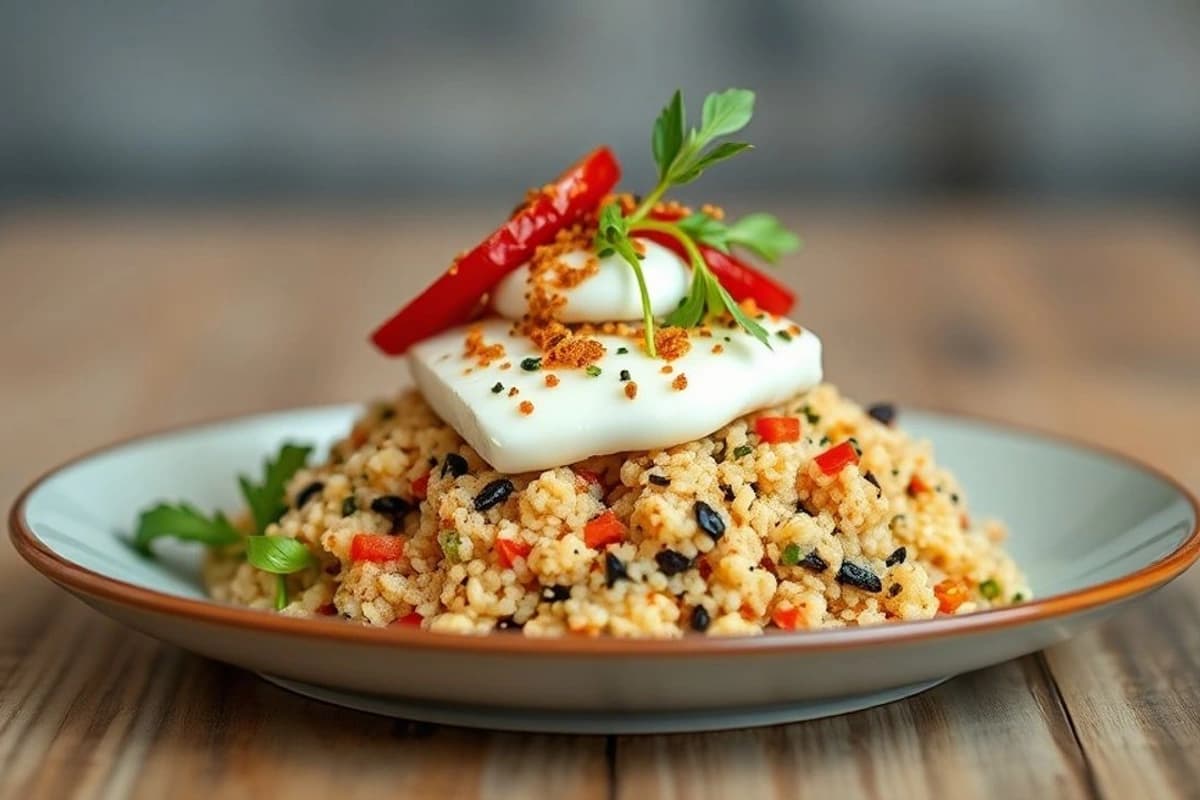 Quinoa y Tofu al Vapor con Zanahorias Asadas y Salsa de Yogur Griego