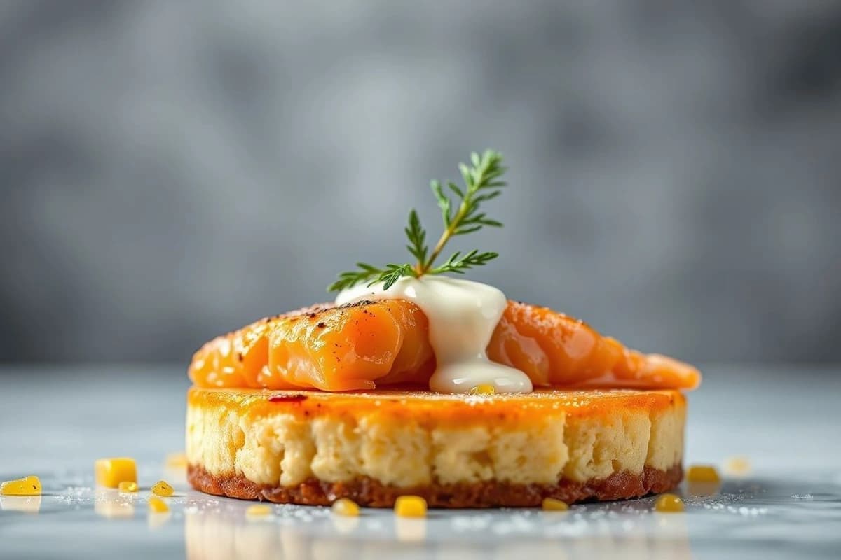 Renacimiento de los Sabores: Tarta de Salmón Ahumado con Crema de Vainilla y Piña Caramelizada