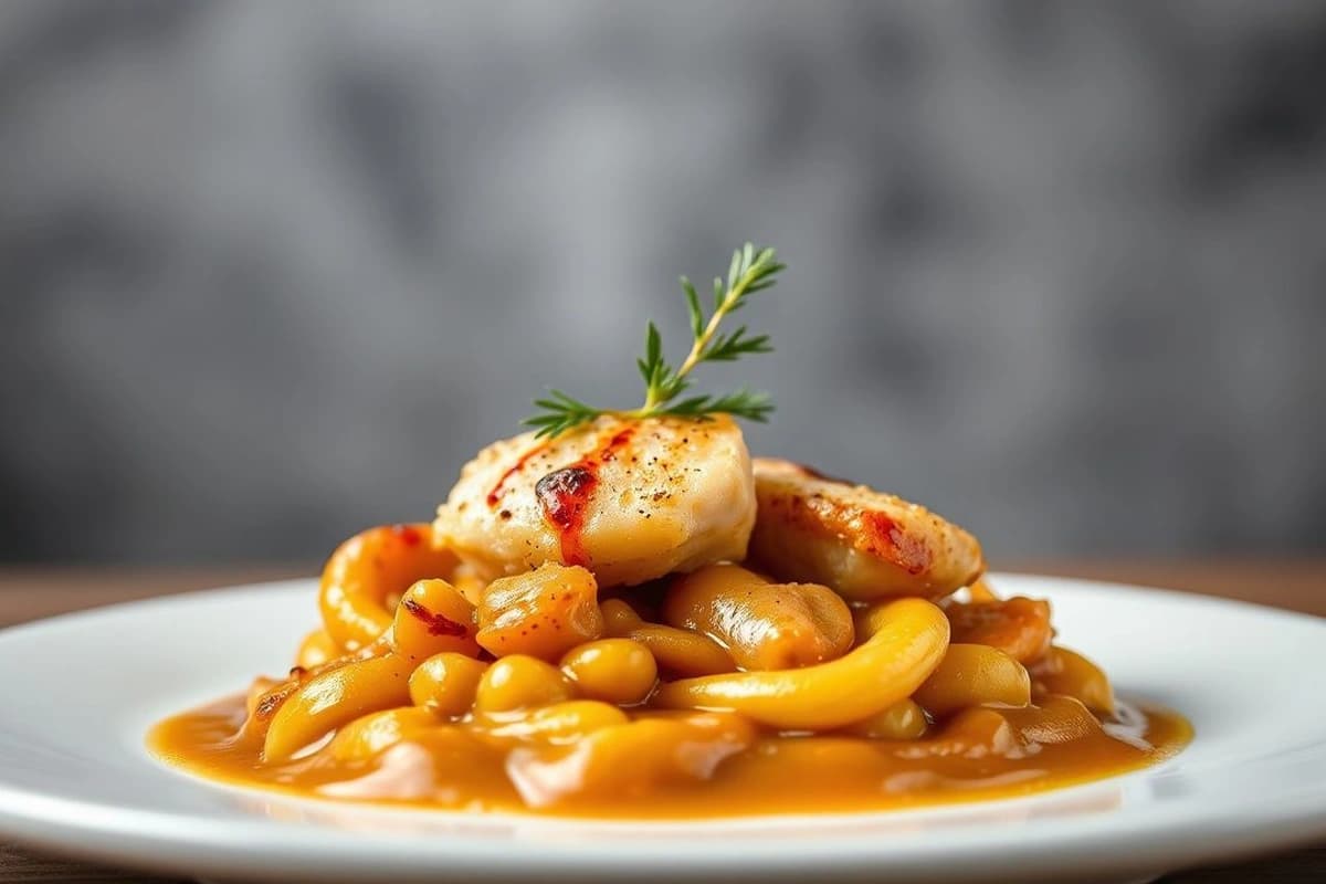 Roux Normando Cremoso con Cordero Mechado y Cebolla Caramelizada