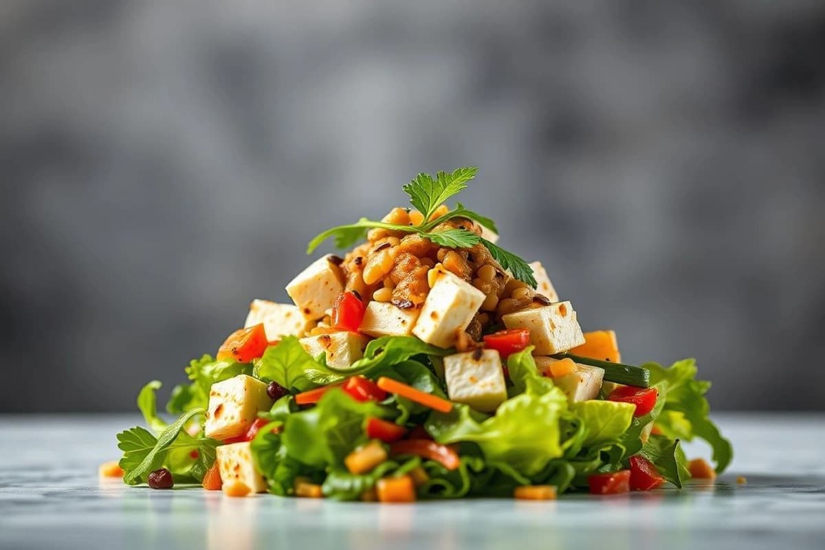Sabor de la Selva: Ensalada de Tofu y Verduras con Salsa de Tamarindo y Nueces