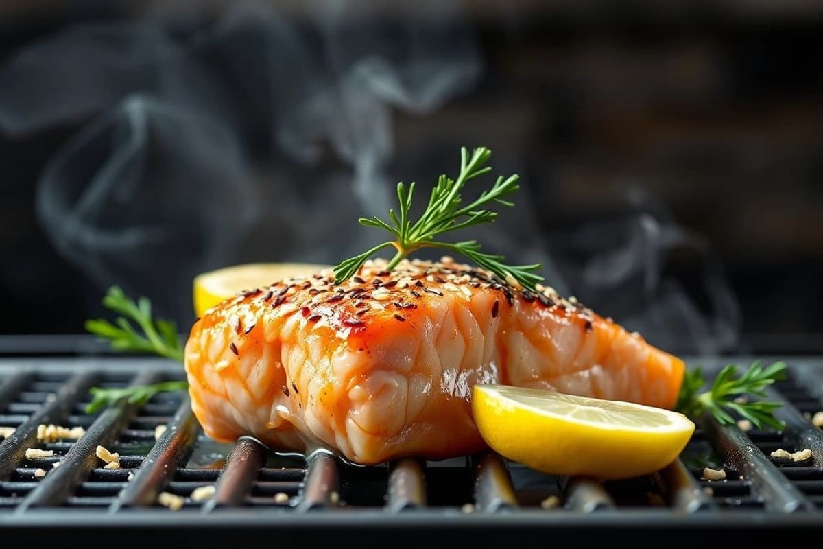 Salmón a la parrilla con aceite de sésamo y ralladura de limón: un deleite para los sentidos