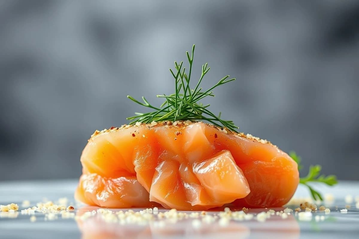 Sashimi de salmón fresco con wasabi casero y germen de soja tostado