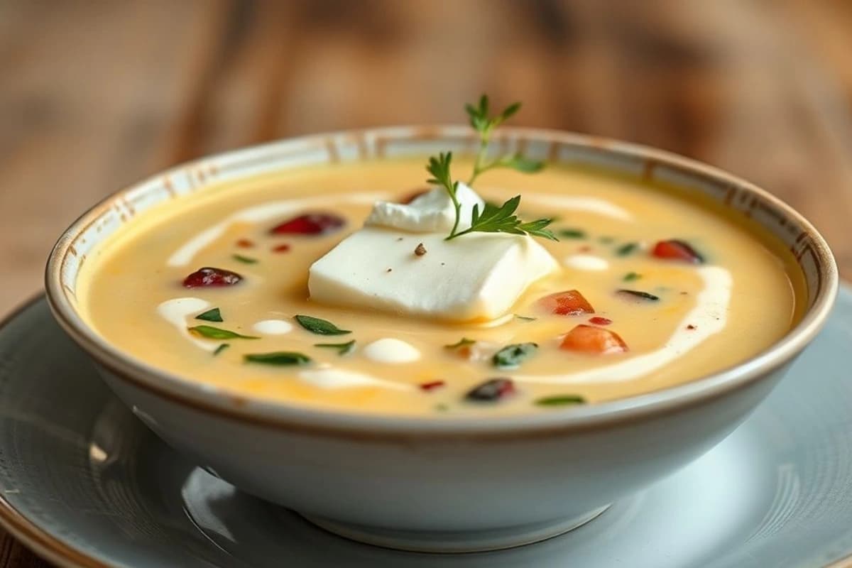 Sopa de tofu y verduras al vapor con brotes de soja salteados y queso feta cremoso