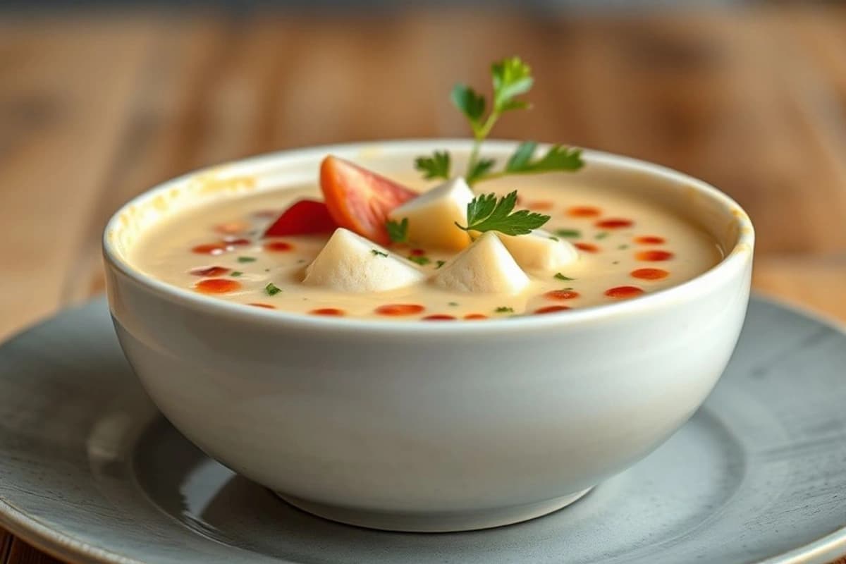 Sopa de tofu y verduras frescas con brotes de bambú y salsa de soja casera
