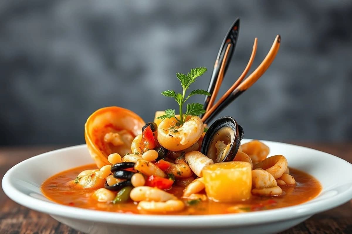 Sopa General de Mariscos con Brotes de Repollo y Salsa de Soja Casera