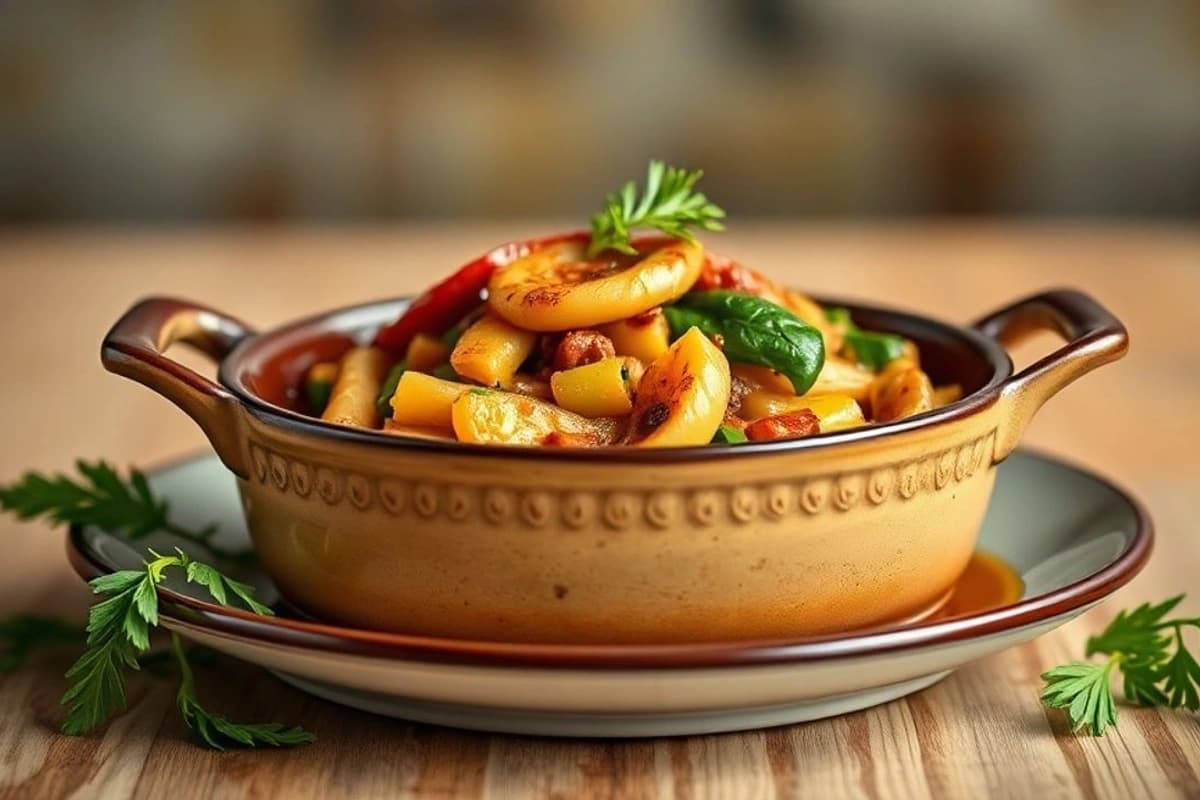 Tagine de Calabacín y Zanahoria con Cebolla Caramelizada y Almendras Picadas