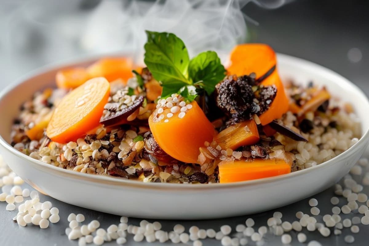 Tartar de setas silvestres al vapor con col rizada y zanahoria naranja