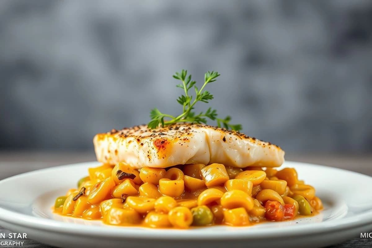 Tikka de Pescado Blanco con Curry de Coco y Piña Fresca