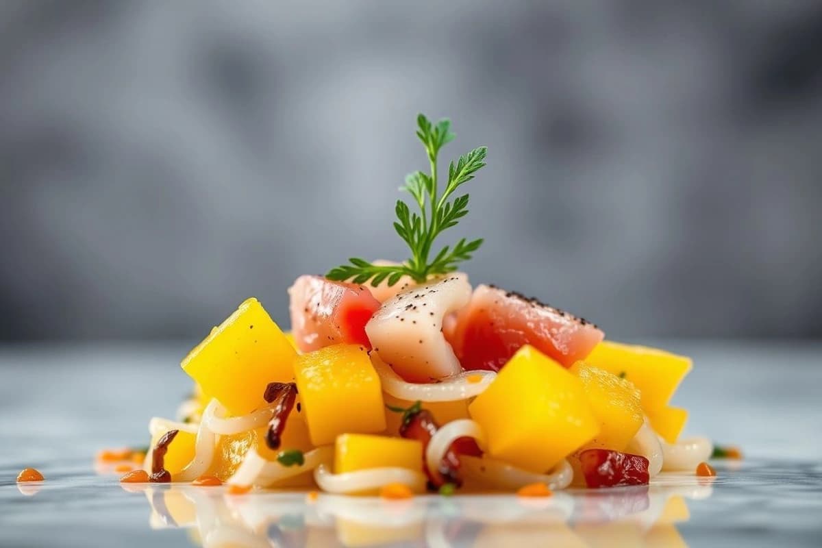 Tiradito de Atún Fresco con Mango Maduro y Aji Panca