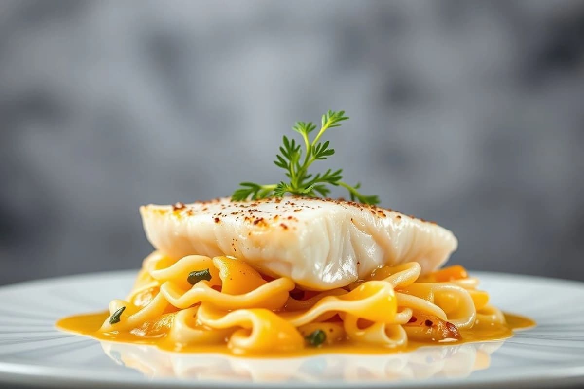 Tiradito de Pescado Blanco al Horno con Salsa de Aji Amarillo y Leche de Tigre