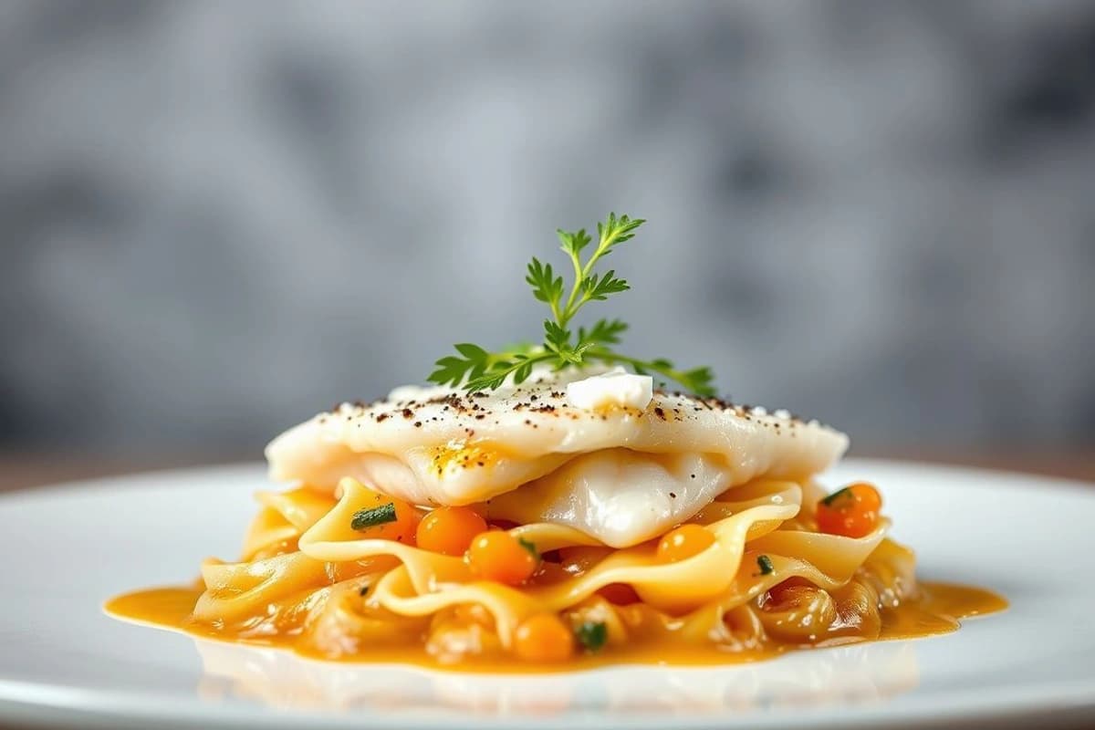 Tiradito de Pescado Blanco al Horno con Salsa de Aji Amarillo y Queso Fresco