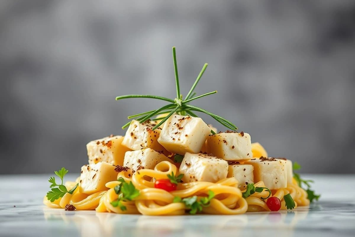 Tofu Provenzal con Setas Silvestres y Espinacas Frescas