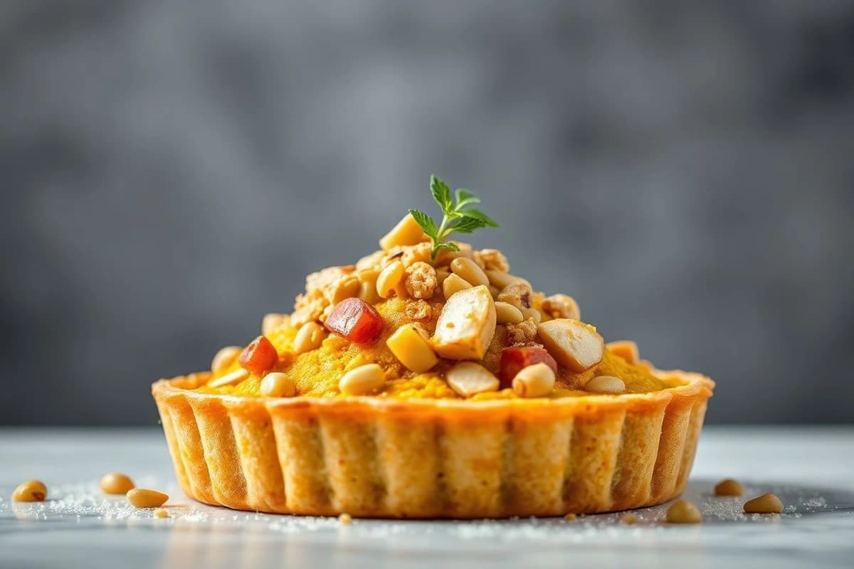 Torta de Maíz Coreana con Relleno de Pollo al Curry, Coco y Nueces de Macadamia