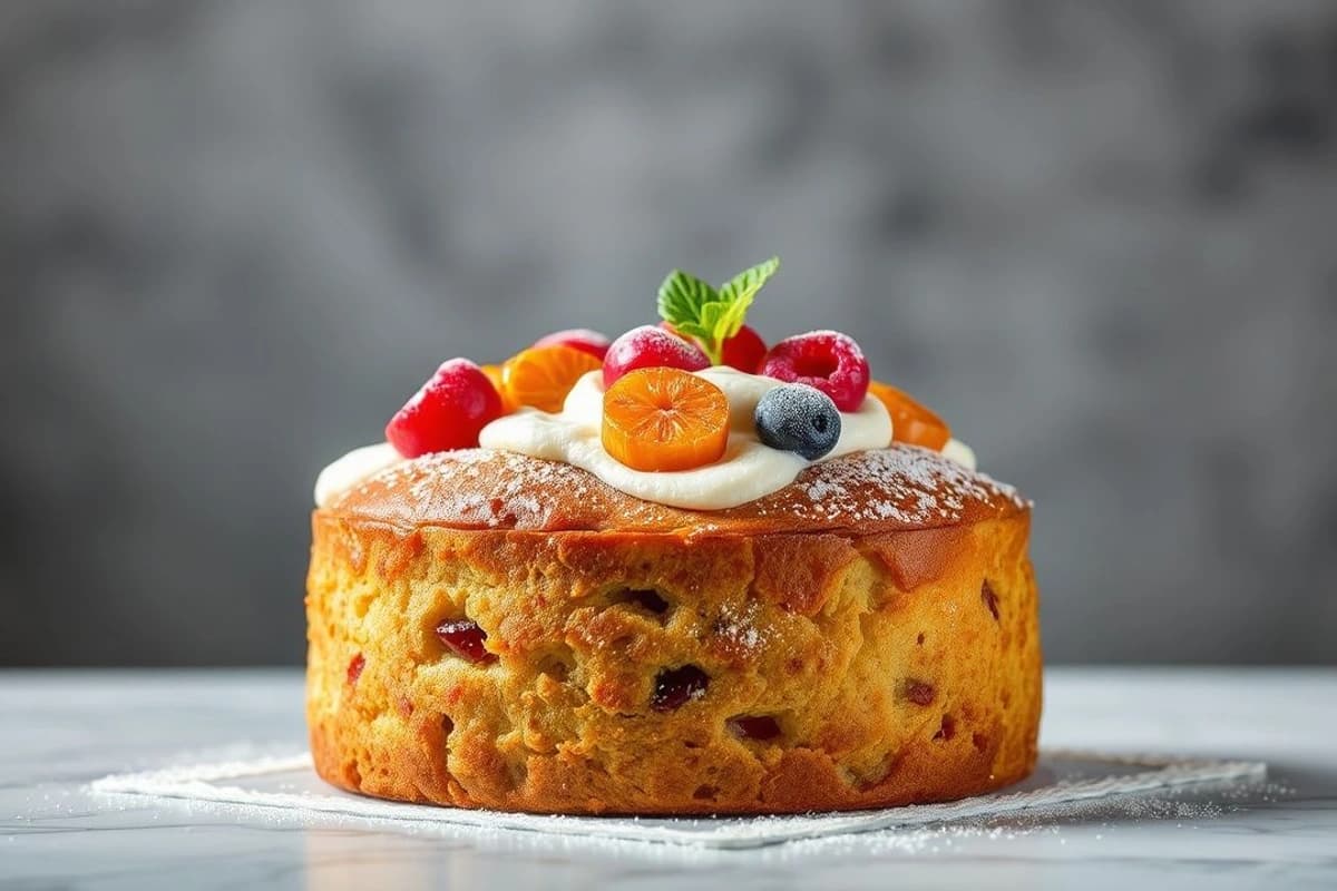 Torta de Panettone Portuguesa con Crema Pastelera y Frutas Confitadas en Calvados
