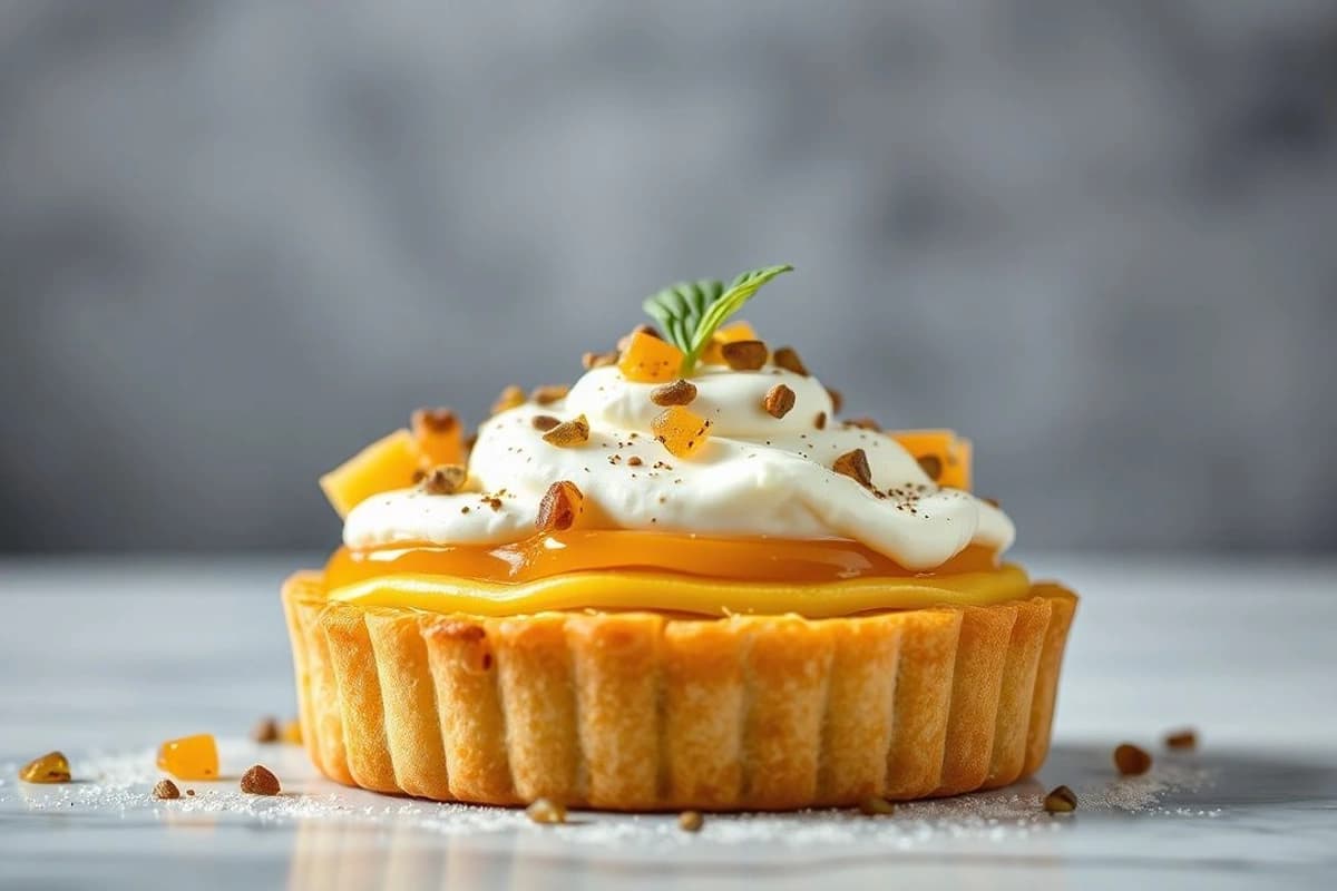 Torta de plátano y ricotta con miel de almendras y virutas de pistacho